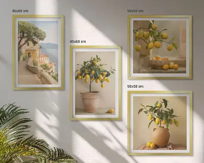 Set de cuadros modernos para salón diseño de limoneros en macetas