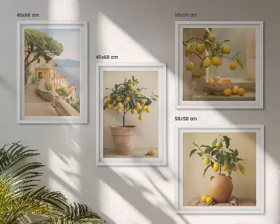 Set de cuadros modernos para salón diseño de limoneros en macetas