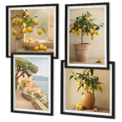 Set de cuadros modernos para salón diseño de limoneros en macetas