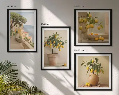 Set de cuadros modernos para salón diseño de limoneros en macetas
