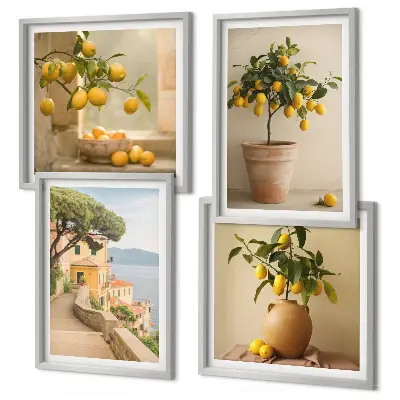Set de cuadros modernos para salón diseño de limoneros en macetas