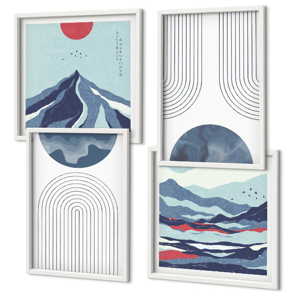 Set de 4 cuadros para salón Paisajes montañosos abstractos