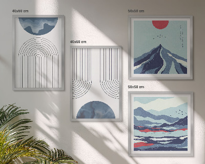 Set de 4 cuadros para salón Paisajes montañosos abstractos