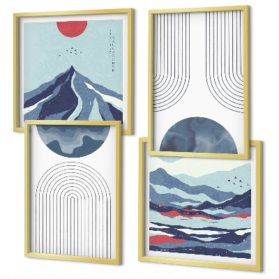 Set de 4 cuadros para salón Paisajes montañosos abstractos