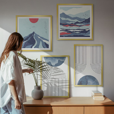 Set de 4 cuadros para salón Paisajes montañosos abstractos