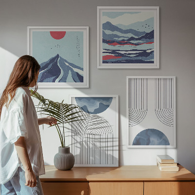 Set de 4 cuadros para salón Paisajes montañosos abstractos