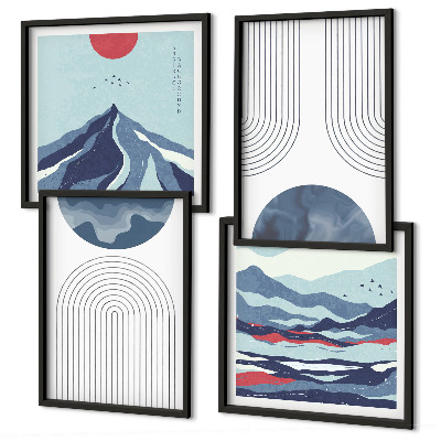 Set de 4 cuadros para salón Paisajes montañosos abstractos