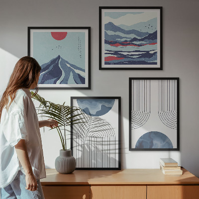 Set de 4 cuadros para salón Paisajes montañosos abstractos