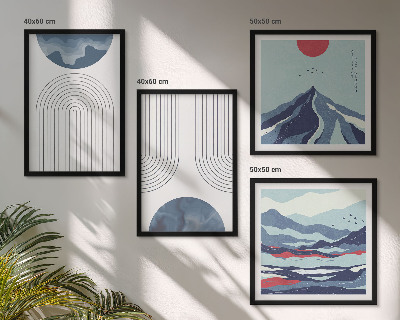 Set de 4 cuadros para salón Paisajes montañosos abstractos