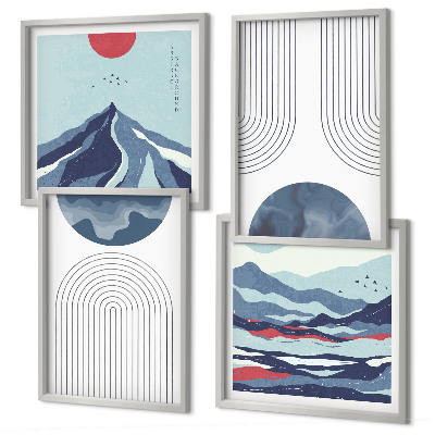 Set de 4 cuadros para salón Paisajes montañosos abstractos