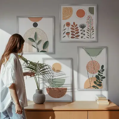 Galería de pared con formas abstractas de plantas