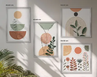 Galería de pared con formas abstractas de plantas