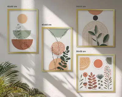 Galería de pared con formas abstractas de plantas