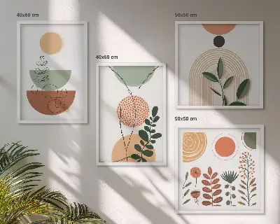 Galería de pared con formas abstractas de plantas