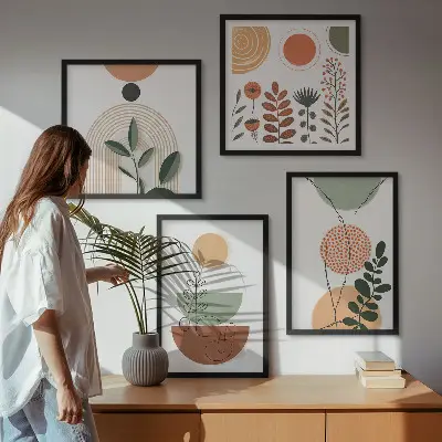 Galería de pared con formas abstractas de plantas