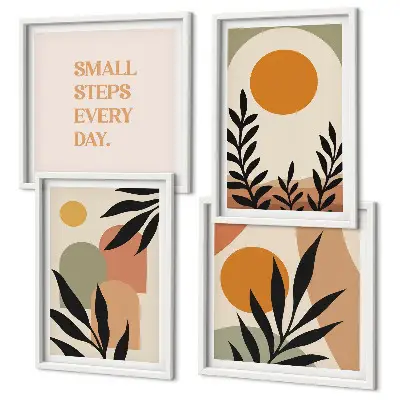 Set de 4 cuadros para salón con motivos vegetales abstractos