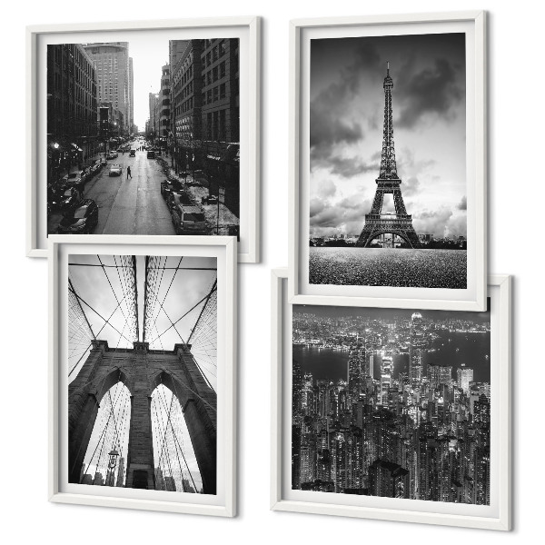 Set de cuadros modernos para salón Torres de puente monocromáticas