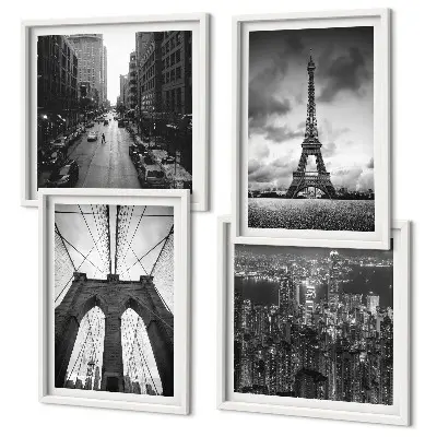 Set de cuadros modernos para salón diseño de torres de puente en blanco y negro