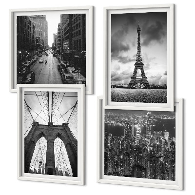 Set de cuadros modernos para salón Torres de puente monocromáticas