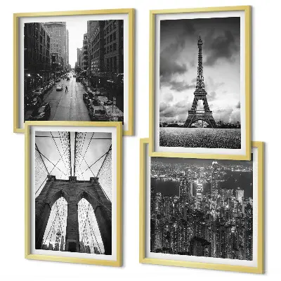 Set de cuadros modernos para salón diseño de torres de puente en blanco y negro