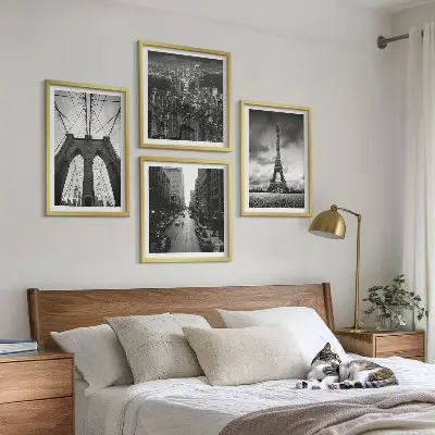 Set de cuadros modernos para salón diseño de torres de puente en blanco y negro