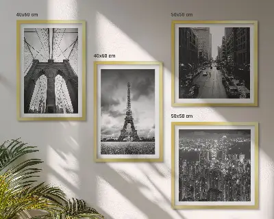 Set de cuadros modernos para salón diseño de torres de puente en blanco y negro