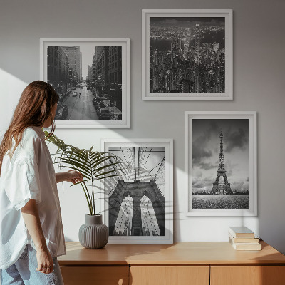 Set de cuadros modernos para salón Torres de puente monocromáticas