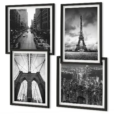 Set de cuadros modernos para salón diseño de torres de puente en blanco y negro