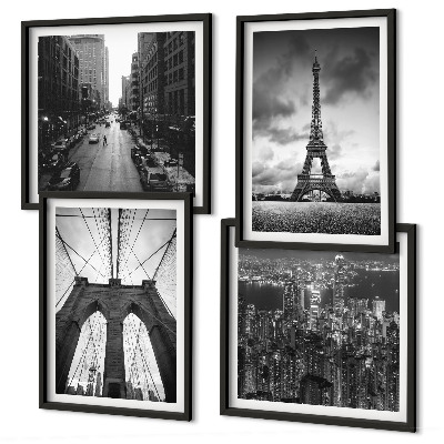 Set de cuadros modernos para salón Torres de puente monocromáticas