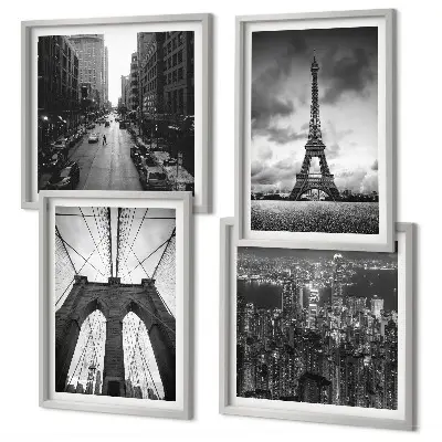 Set de cuadros modernos para salón diseño de torres de puente en blanco y negro