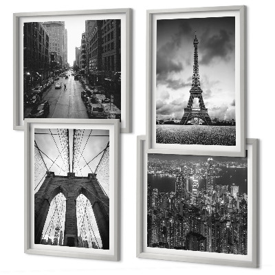 Set de cuadros modernos para salón Torres de puente monocromáticas
