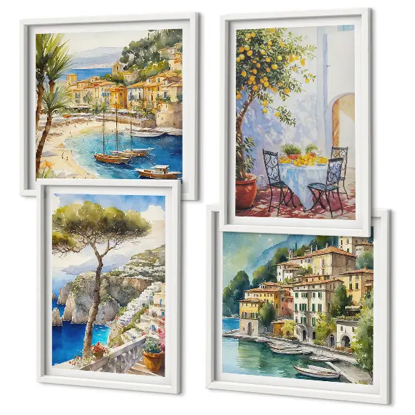 Set de 4 cuadros de acuarelas de pueblos italianos decoración para salón