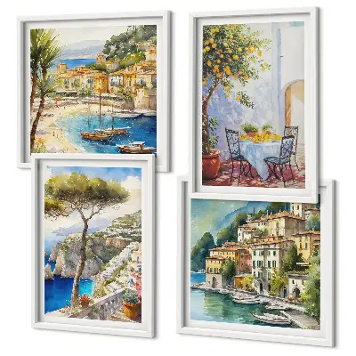 Set de 4 cuadros de acuarelas de pueblos italianos decoración para salón