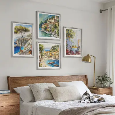 Set de 4 cuadros de acuarelas de pueblos italianos decoración para salón