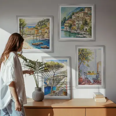 Set de 4 cuadros de acuarelas de pueblos italianos decoración para salón
