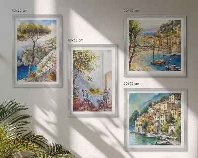 Set de 4 cuadros de acuarelas de pueblos italianos decoración para salón