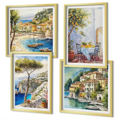 Set de 4 cuadros de acuarelas de pueblos italianos decoración para salón