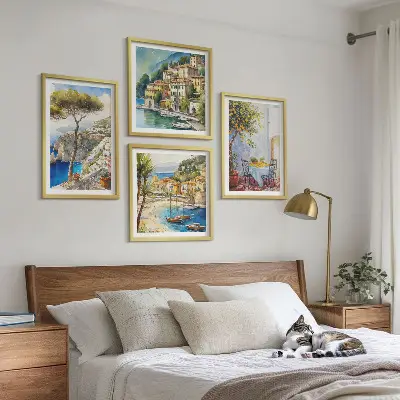 Set de 4 cuadros de acuarelas de pueblos italianos decoración para salón