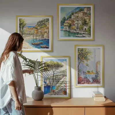 Set de 4 cuadros de acuarelas de pueblos italianos decoración para salón