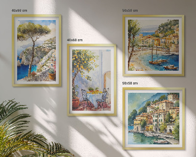 Set de 4 cuadros para salón Acuarela de pueblos italianos