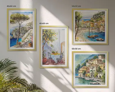 Set de 4 cuadros de acuarelas de pueblos italianos decoración para salón