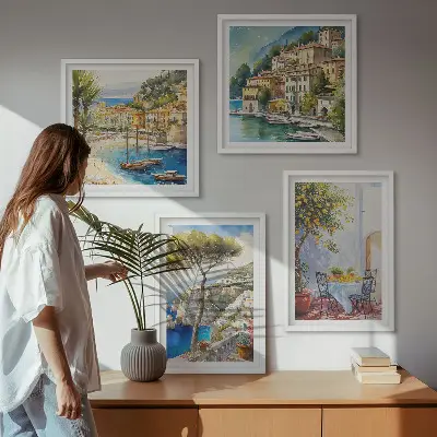 Set de 4 cuadros de acuarelas de pueblos italianos decoración para salón
