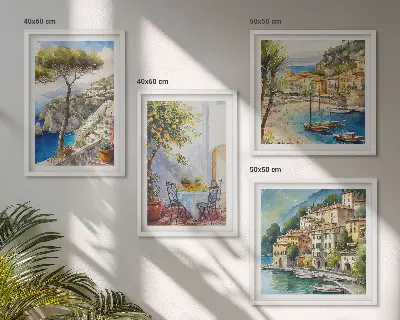 Set de 4 cuadros de acuarelas de pueblos italianos decoración para salón
