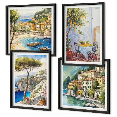 Set de 4 cuadros de acuarelas de pueblos italianos decoración para salón
