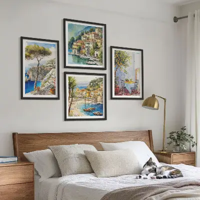 Set de 4 cuadros de acuarelas de pueblos italianos decoración para salón