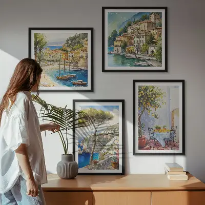 Set de 4 cuadros de acuarelas de pueblos italianos decoración para salón