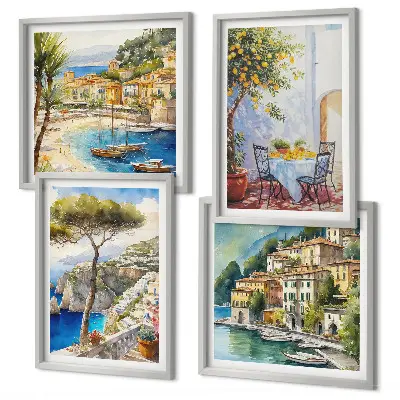Set de 4 cuadros de acuarelas de pueblos italianos decoración para salón
