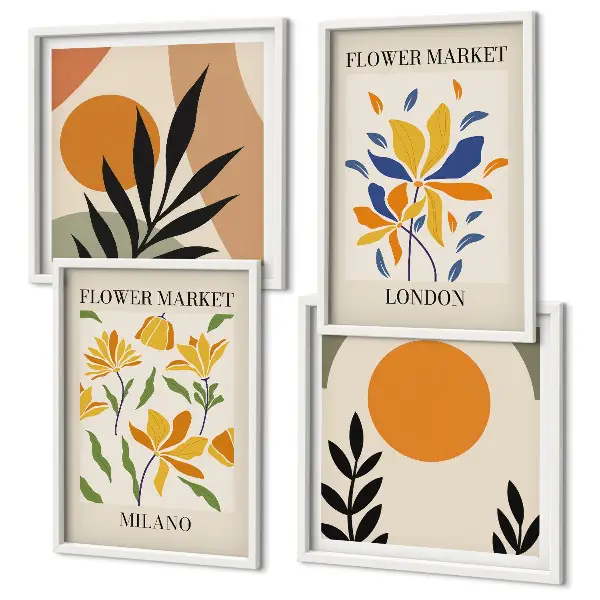 Set de cuadros modernos para salón con carteles florales de París y Milán