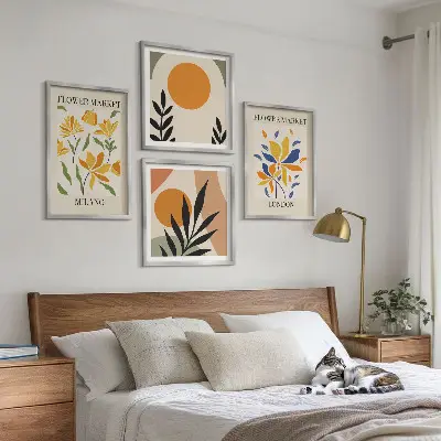 Set de cuadros modernos para salón con carteles florales de París y Milán