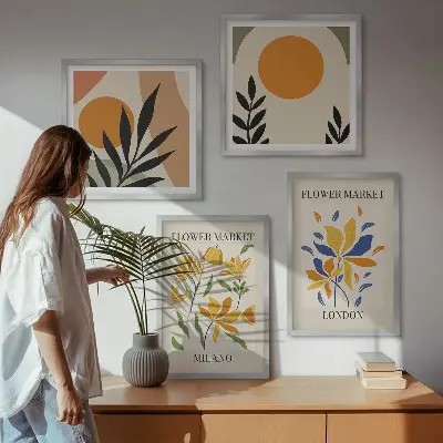 Set de cuadros modernos para salón con carteles florales de París y Milán